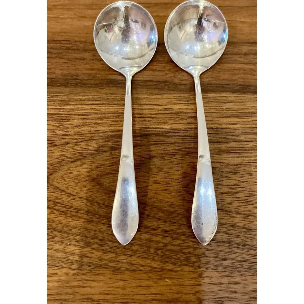 2 Antique Weidlich Stratfield Sterling Silver Soup Spoon 1930's